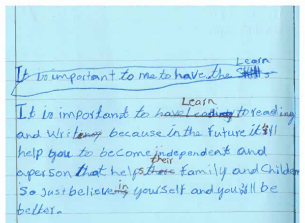 The writings from a prisoner who is learning to write